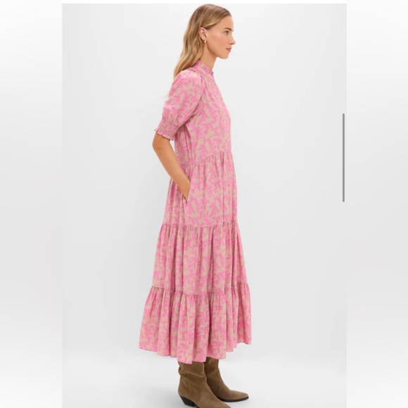 NWT Tuckernuck Tan & Pink Vines Bennett Maxi Dress - Picture 3 of 6